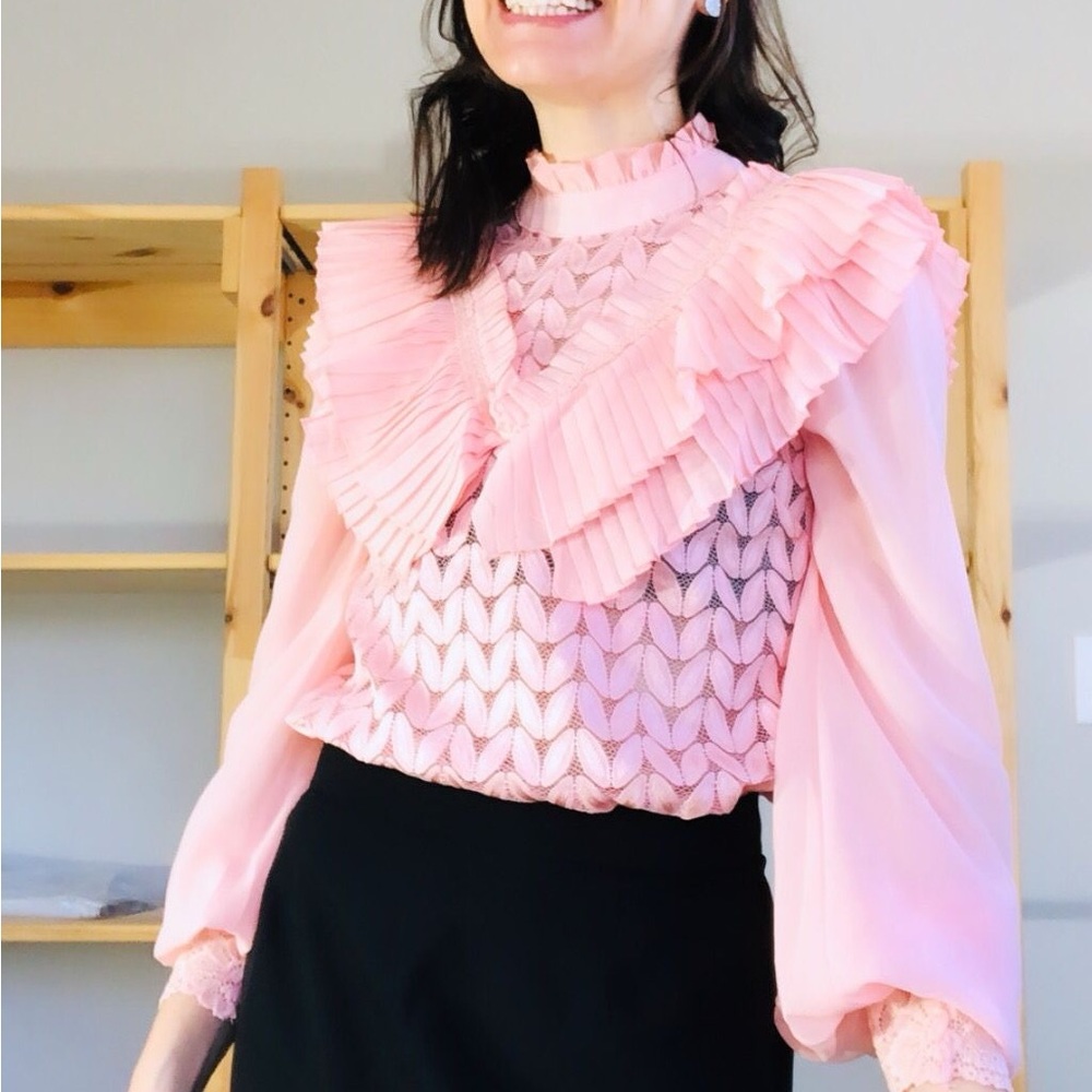 Ina Pink Lace Blouse with Chiffon Details